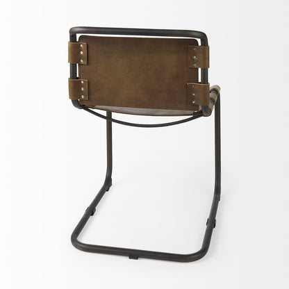 Brown And Black Leather Metal Open Back Dining Side Chair HomeRoots