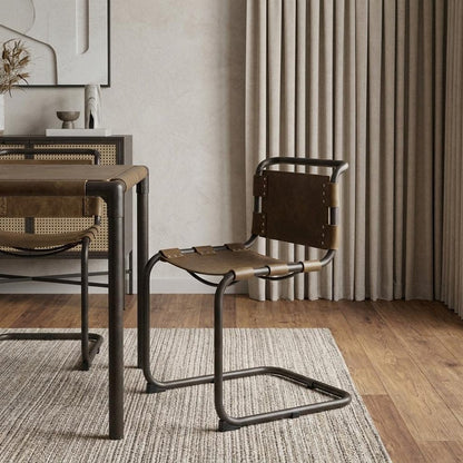 Brown And Black Leather Metal Open Back Dining Side Chair HomeRoots