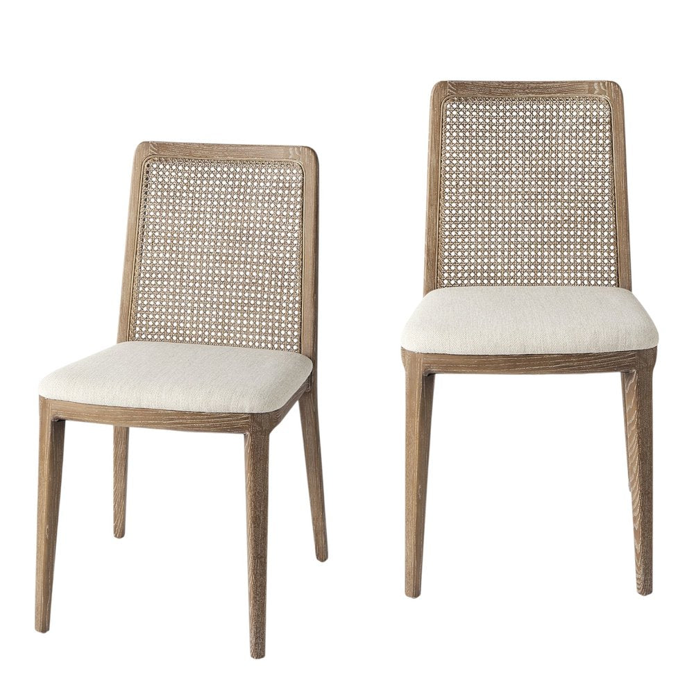 Set Of Two Cream And Brown Upholstered Fabric Cross Back Side Chairs HomeRoots