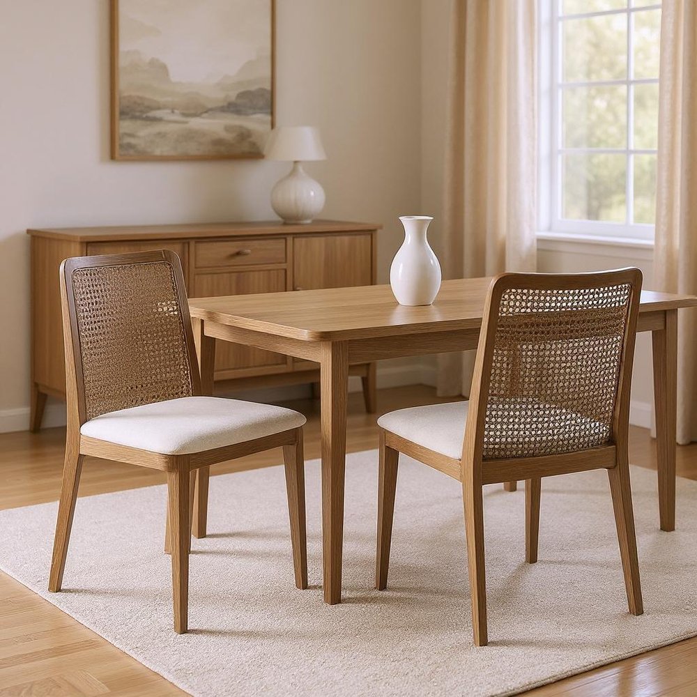 Set Of Two Cream And Brown Upholstered Fabric Cross Back Side Chairs HomeRoots