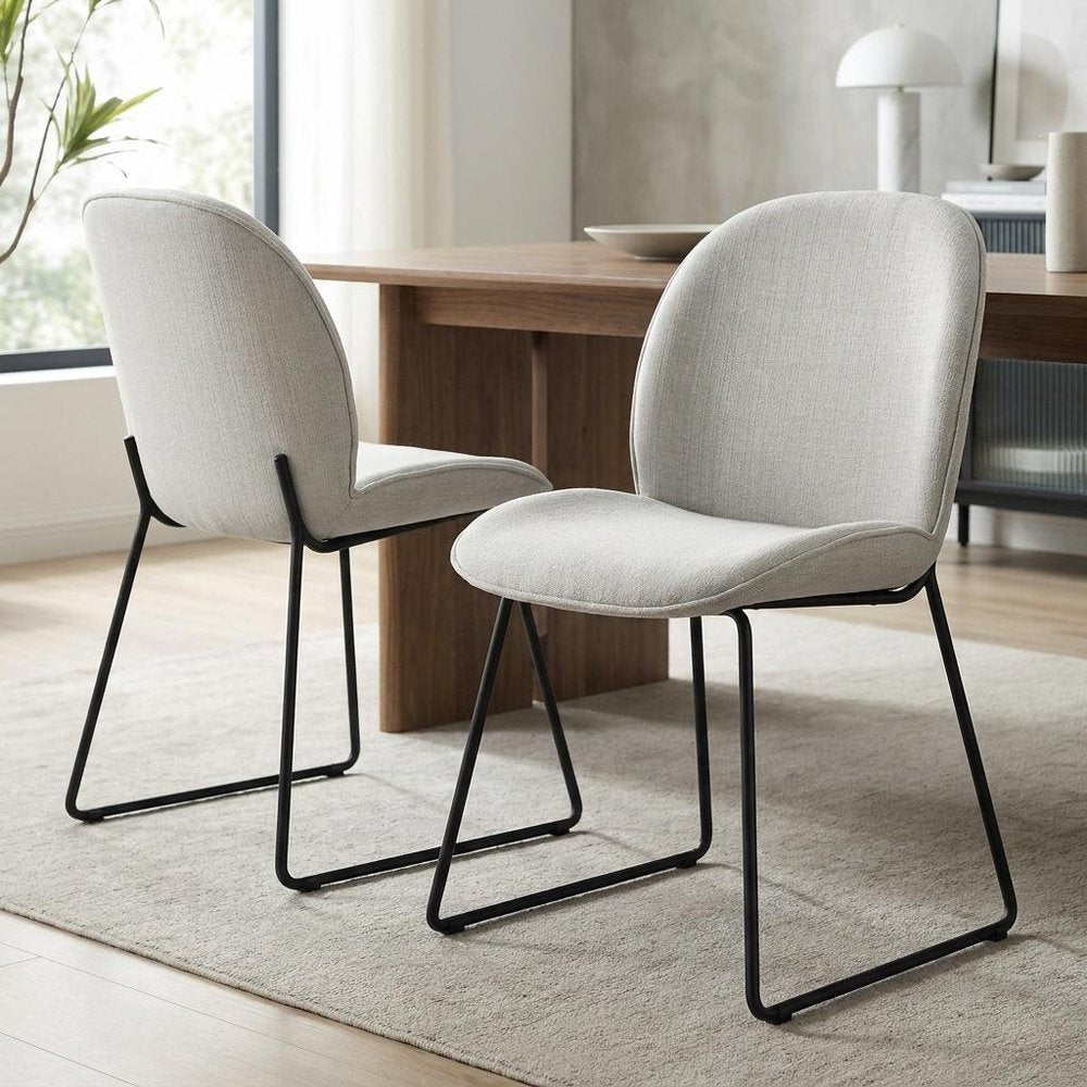 Set of Two White and Black Upholstered Fabric Dining Side Chairs HomeRoots