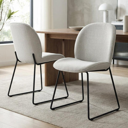 Set of Two White and Black Upholstered Fabric Dining Side Chairs HomeRoots