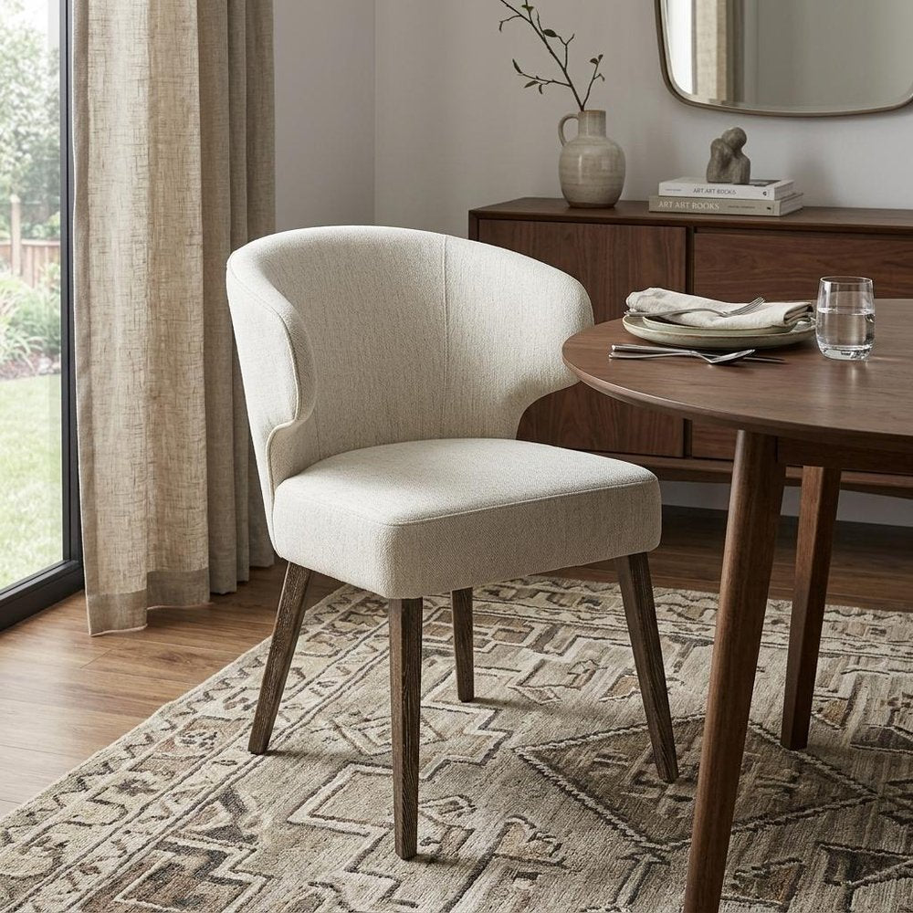 Ivory and Brown Mid Century Wingback Dining Chair HomeRoots