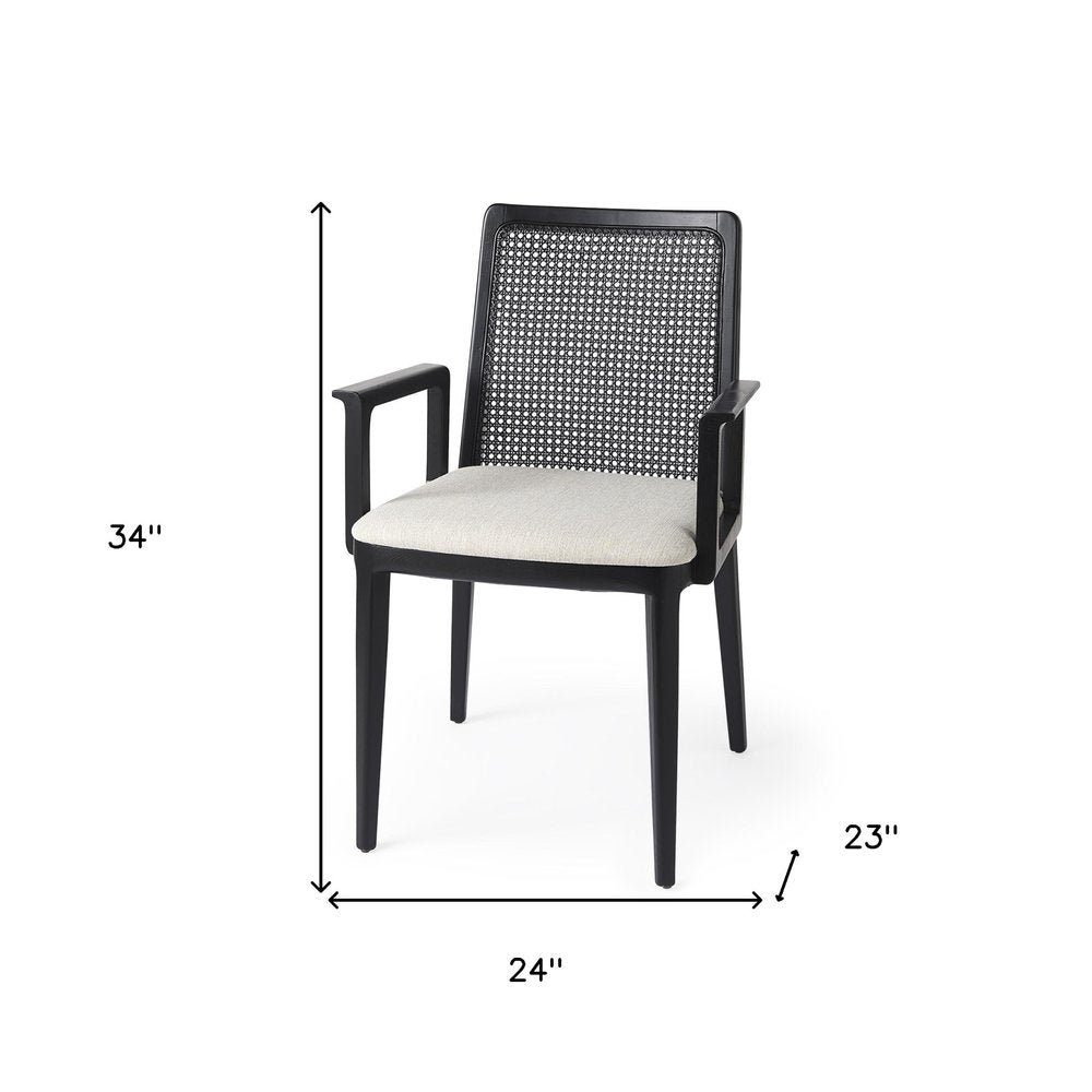 Cream And Black Upholstered Fabric Dining Arm Chair HomeRoots