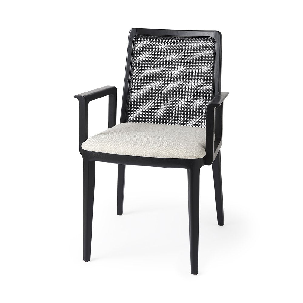 Cream And Black Upholstered Fabric Dining Arm Chair HomeRoots