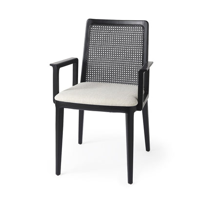 Cream And Black Upholstered Fabric Dining Arm Chair HomeRoots