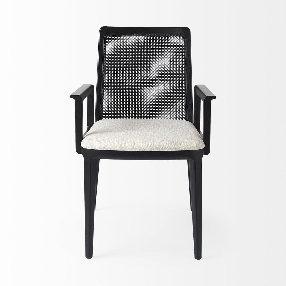 Cream And Black Upholstered Fabric Dining Arm Chair HomeRoots