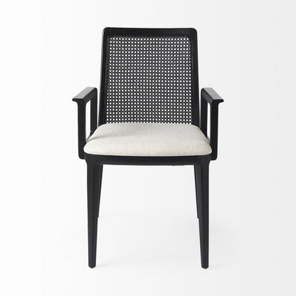 Cream And Black Upholstered Fabric Dining Arm Chair HomeRoots
