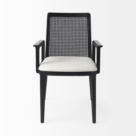 Cream And Black Upholstered Fabric Dining Arm Chair