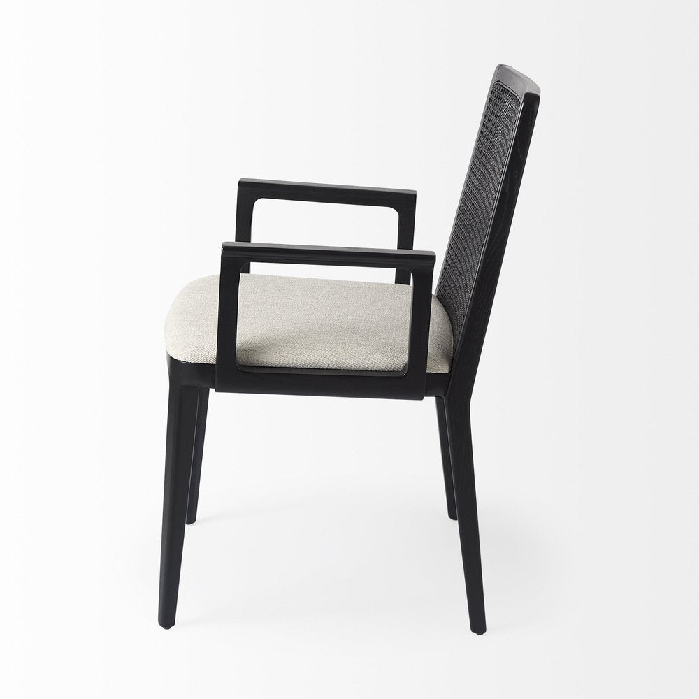 Cream And Black Upholstered Fabric Dining Arm Chair HomeRoots