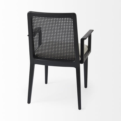 Cream And Black Upholstered Fabric Dining Arm Chair HomeRoots