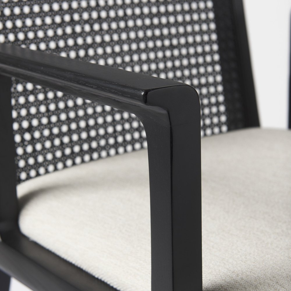 Cream And Black Upholstered Fabric Dining Arm Chair HomeRoots