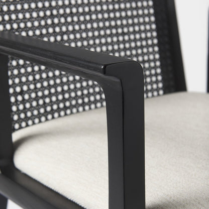 Cream And Black Upholstered Fabric Dining Arm Chair HomeRoots