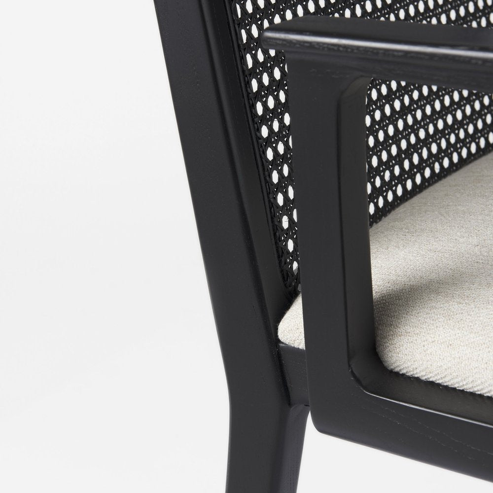 Cream And Black Upholstered Fabric Dining Arm Chair HomeRoots