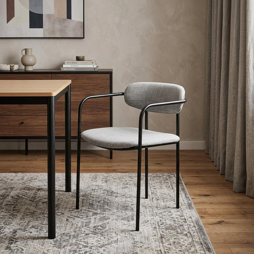 Set of Two Gray and Black Fabric Dining Arm Chairs HomeRoots