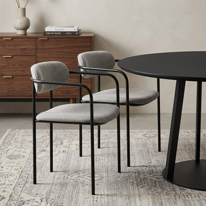 Set of Two Gray and Black Fabric Dining Arm Chairs HomeRoots