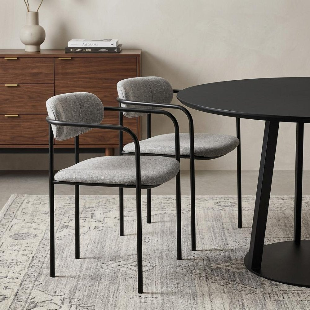 Set of Two Gray and Black Fabric Dining Arm Chairs HomeRoots