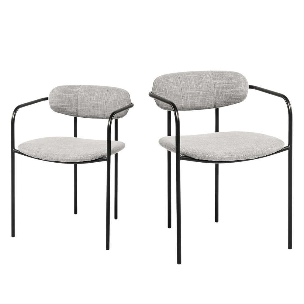 Set of Two Gray and Black Fabric Dining Arm Chairs HomeRoots