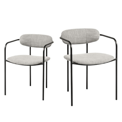 Set of Two Gray and Black Fabric Dining Arm Chairs HomeRoots