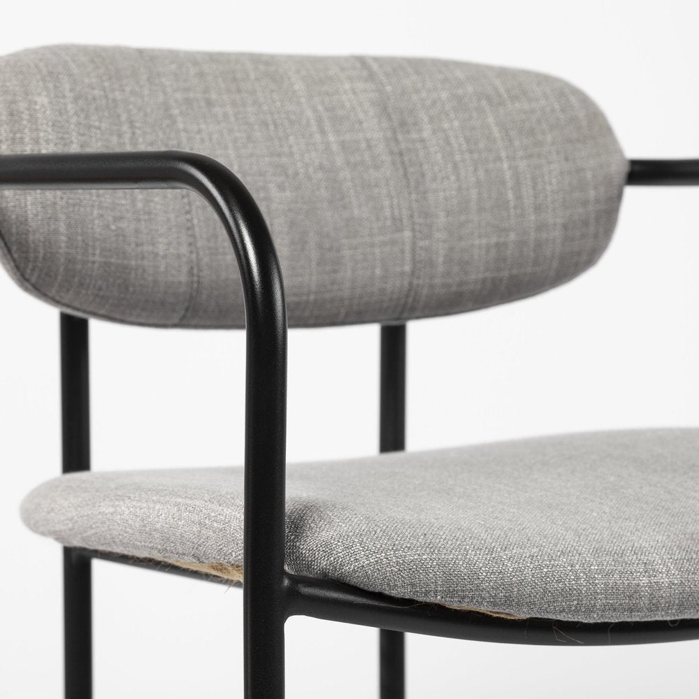 Set of Two Gray and Black Fabric Dining Arm Chairs HomeRoots