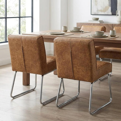 Set of Two Brown Upholstered Faux Leather Dining Side Chairs With Wheels HomeRoots