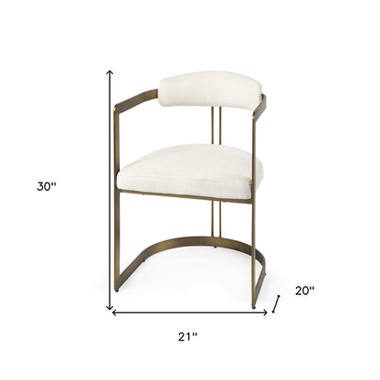 White And Gold Upholstered Dining Arm Chair