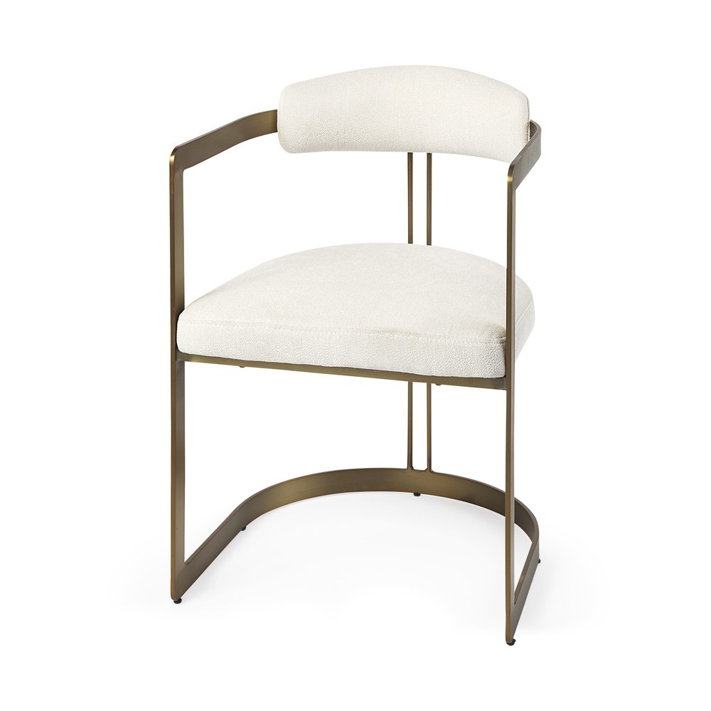 White And Gold Upholstered Dining Arm Chair HomeRoots