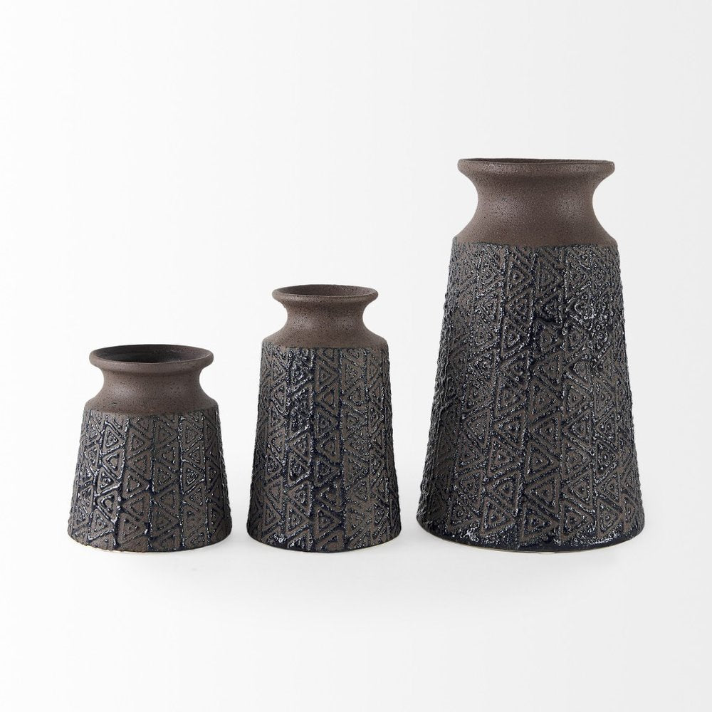 7" Brown Abstract Cylinder Ceramic Table Vase HomeRoots