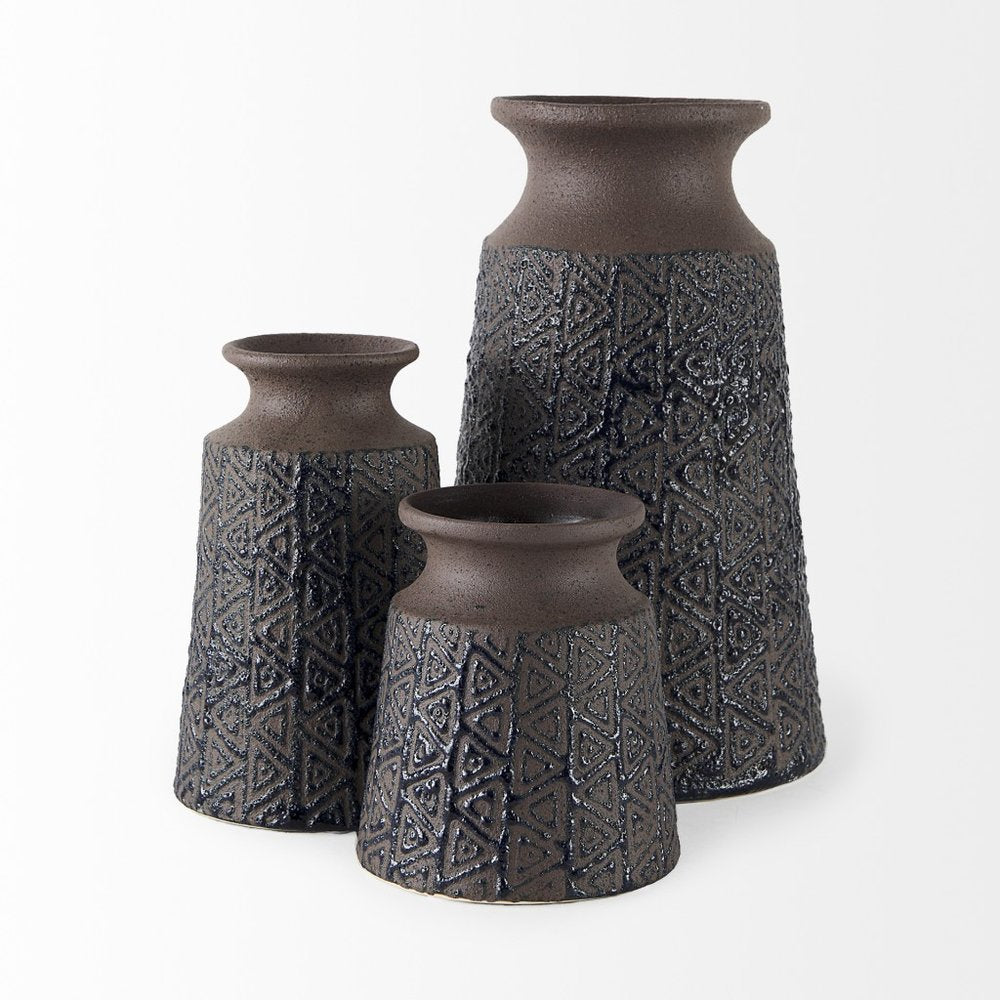 7" Brown Abstract Cylinder Ceramic Table Vase HomeRoots