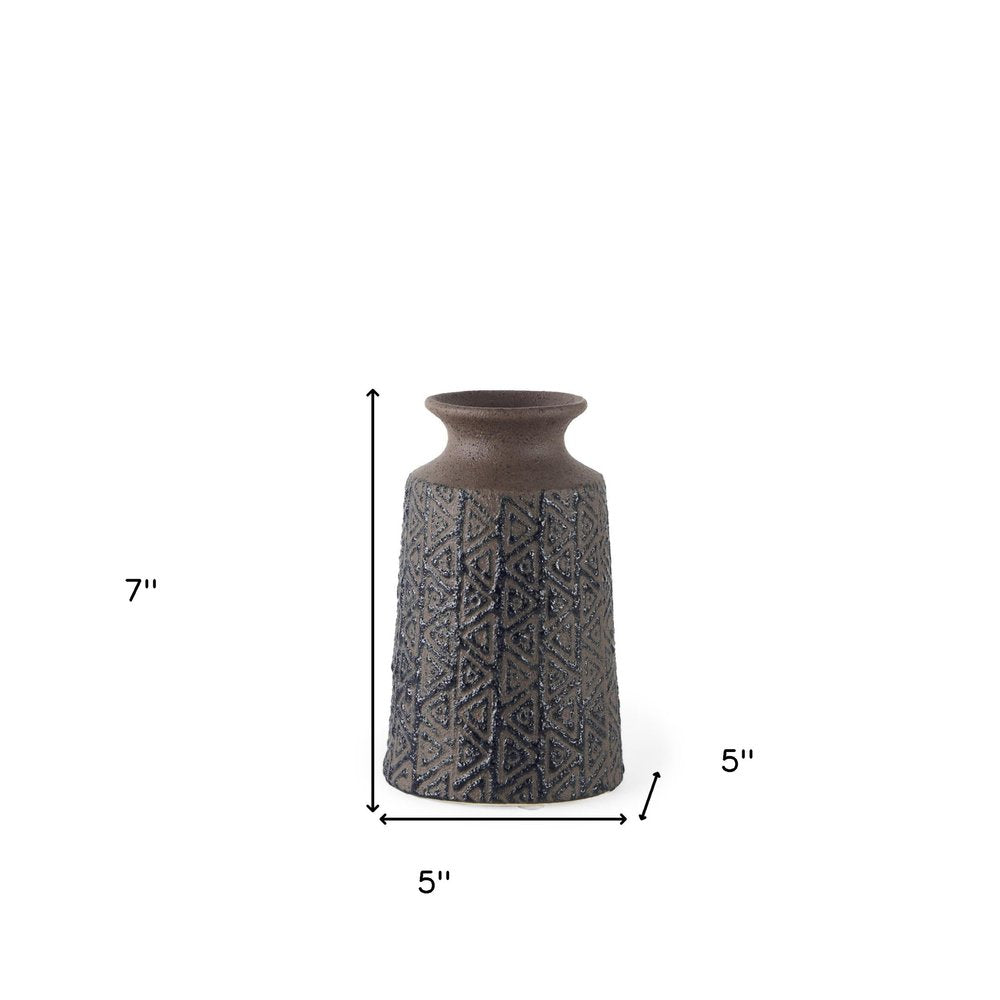 7" Brown Abstract Cylinder Ceramic Table Vase HomeRoots
