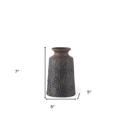 7" Brown Abstract Cylinder Ceramic Table Vase HomeRoots