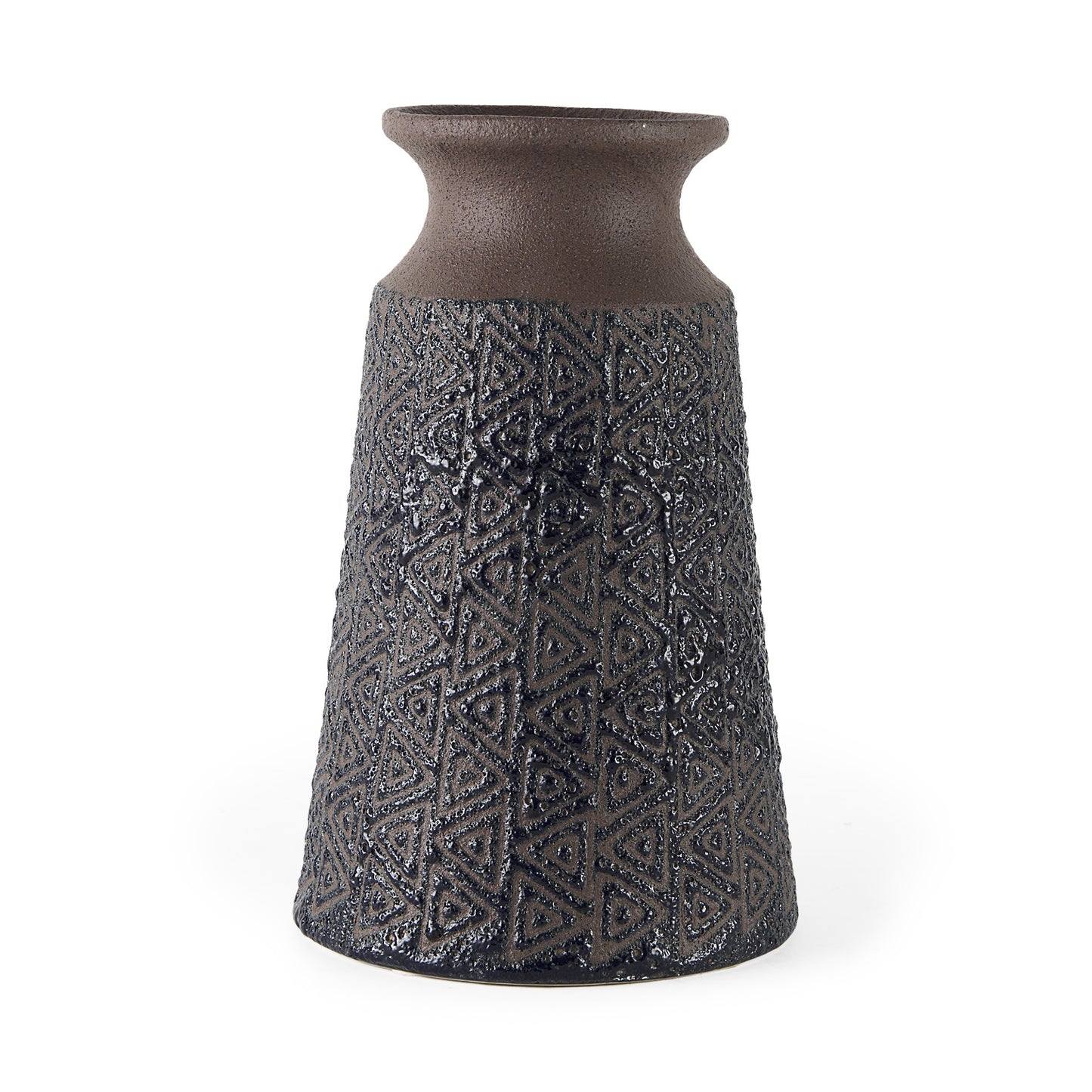 11" Brown and Blue Tribal Ceramic Vase