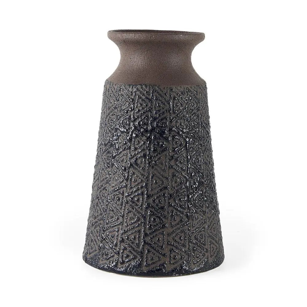 11" Brown and Blue Tribal Ceramic Vase HomeRoots