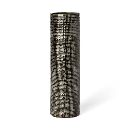 15" Black And Gold Abstract Cylinder Ceramic Table Vase HomeRoots