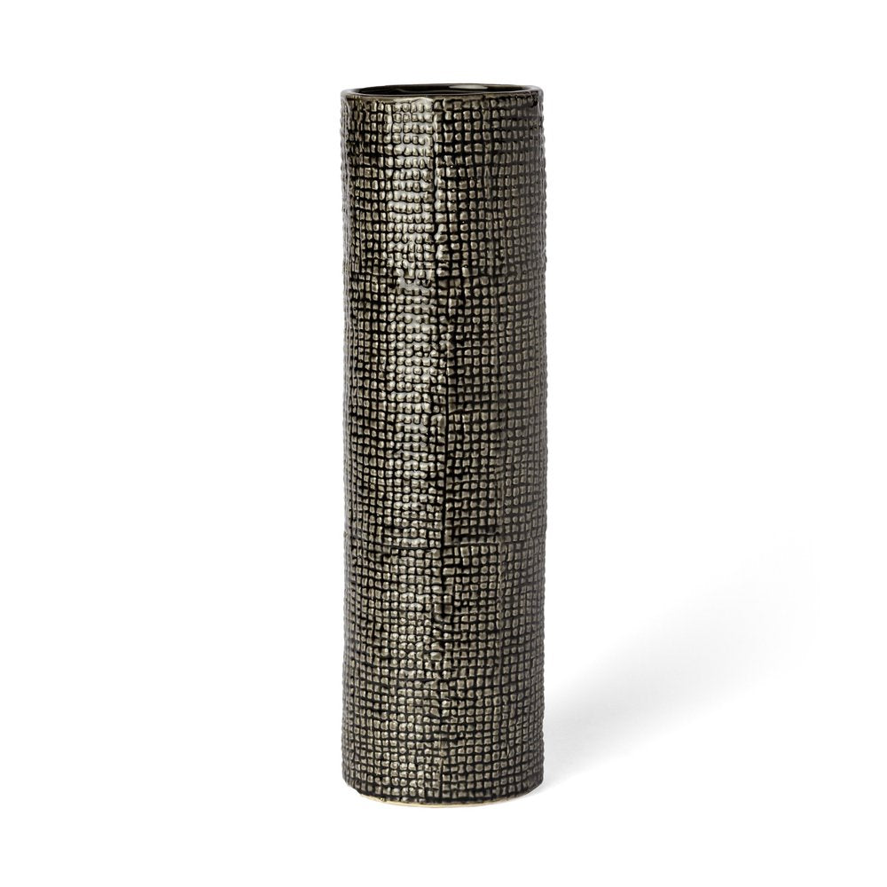 15" Black And Gold Abstract Cylinder Ceramic Table Vase HomeRoots