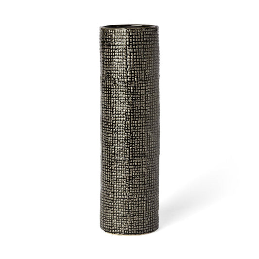 15" Black And Gold Abstract Cylinder Ceramic Table Vase HomeRoots