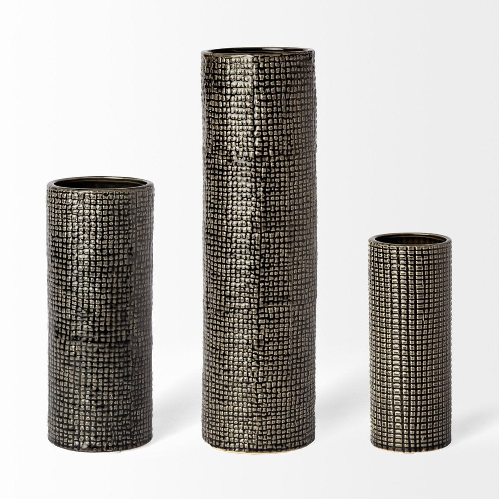 15" Black And Gold Abstract Cylinder Ceramic Table Vase HomeRoots