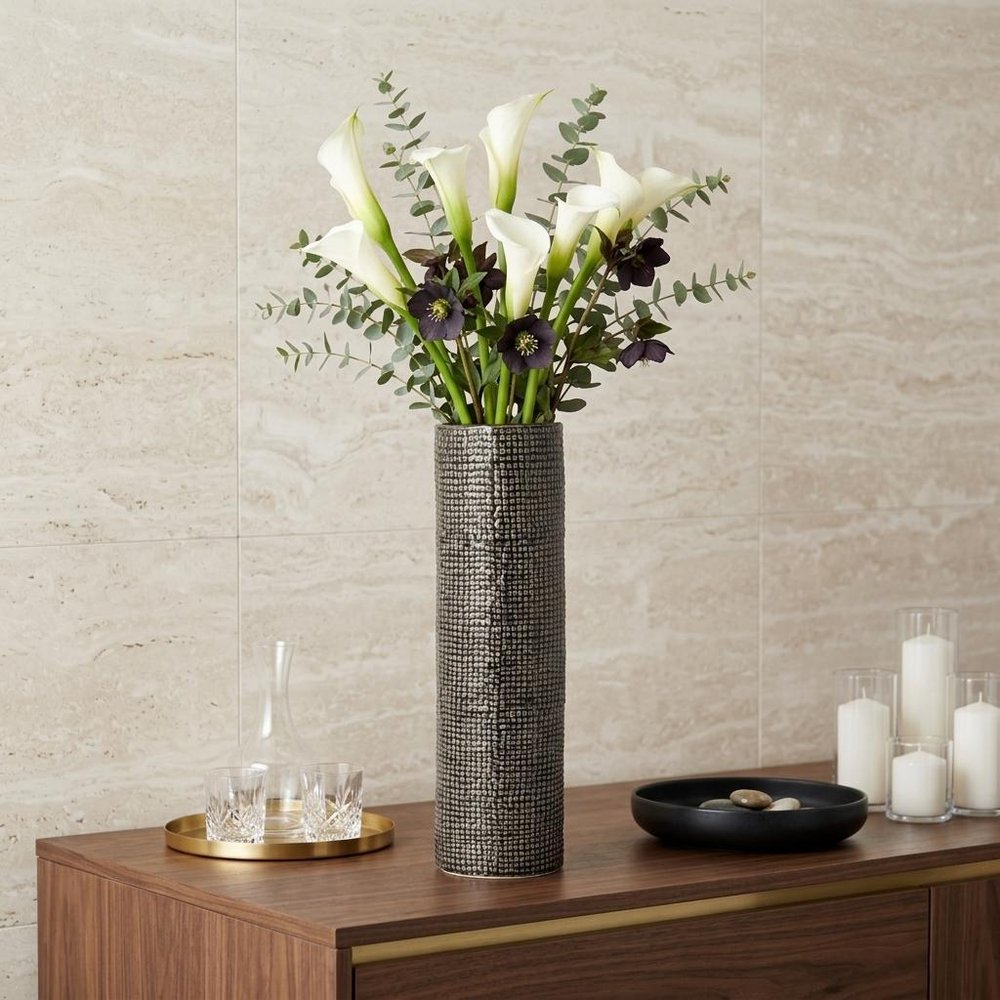 15" Black And Gold Abstract Cylinder Ceramic Table Vase HomeRoots