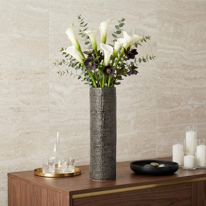 15" Black And Gold Abstract Cylinder Ceramic Table Vase HomeRoots