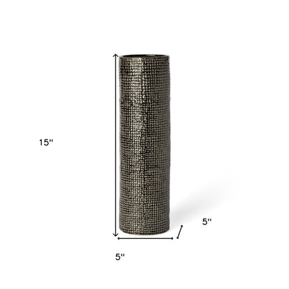 15" Black And Gold Abstract Cylinder Ceramic Table Vase HomeRoots