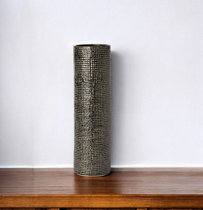 15" Black And Gold Abstract Cylinder Ceramic Table Vase HomeRoots