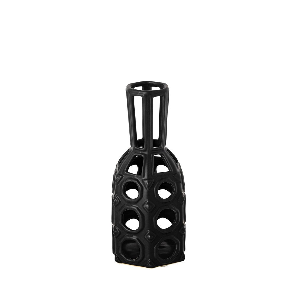 9" Black Abstract Cylinder Metal Table Vase HomeRoots