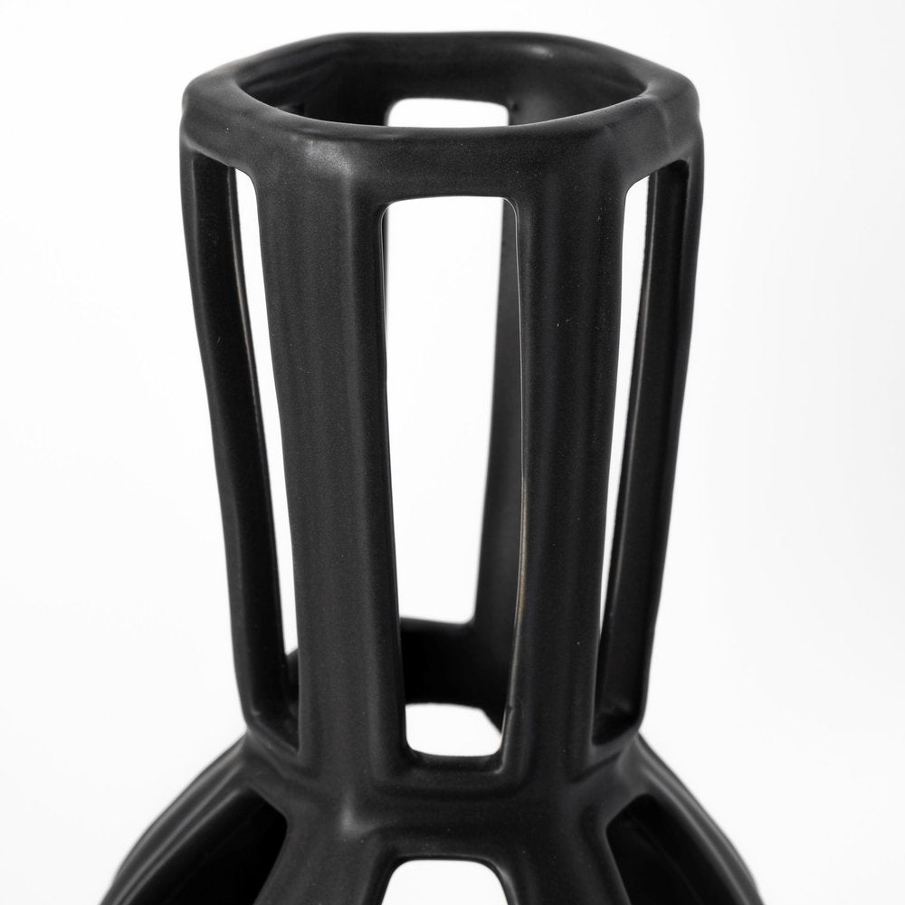 9" Black Abstract Cylinder Metal Table Vase — view 3
