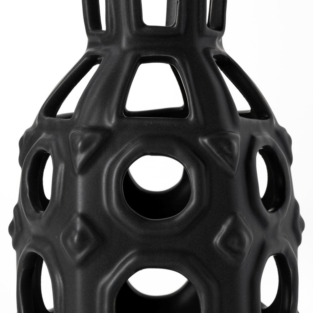 9" Black Abstract Cylinder Metal Table Vase HomeRoots