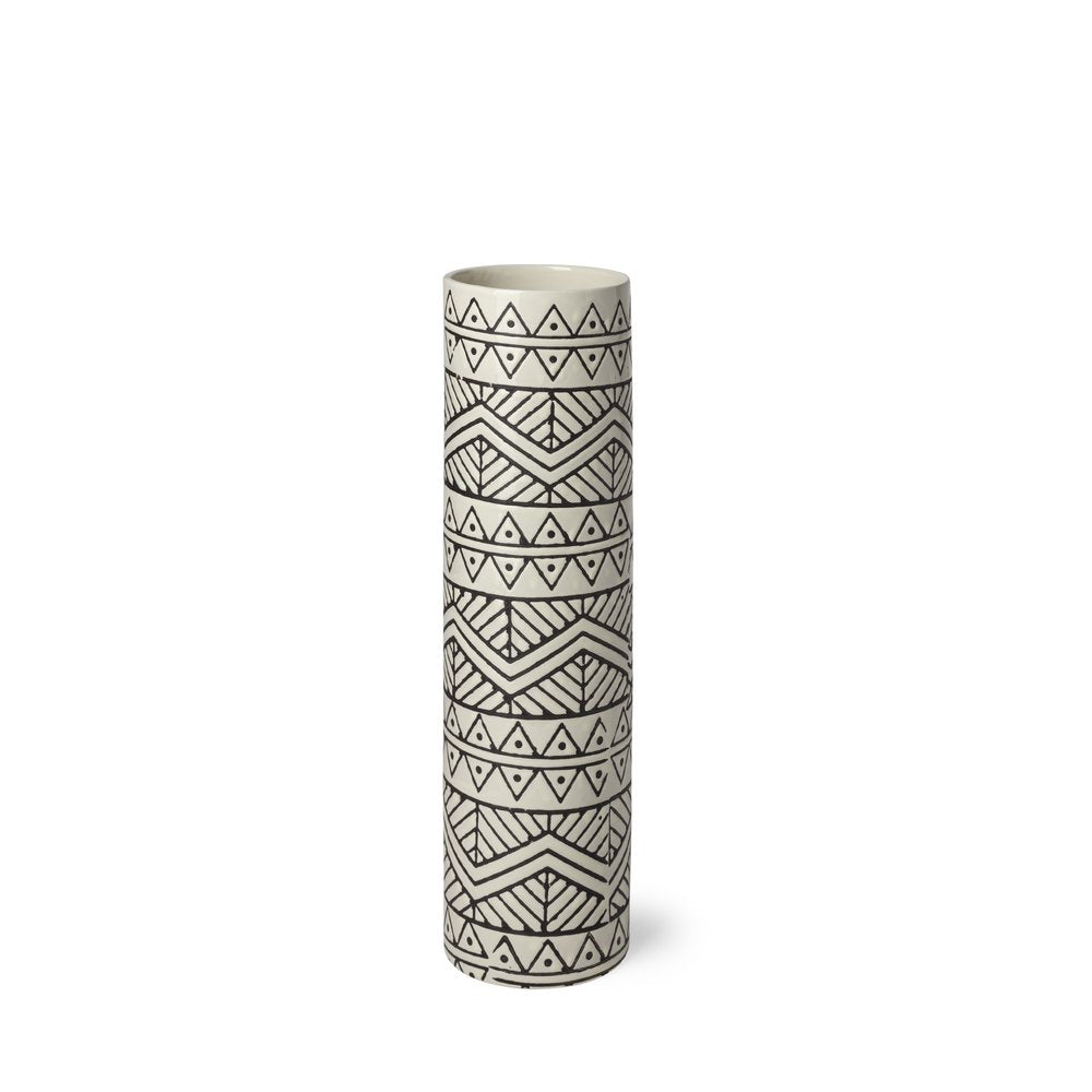 14" Cream Geometric Cylinder Ceramic Table Vase HomeRoots