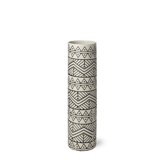 14" Cream Geometric Cylinder Ceramic Table Vase HomeRoots