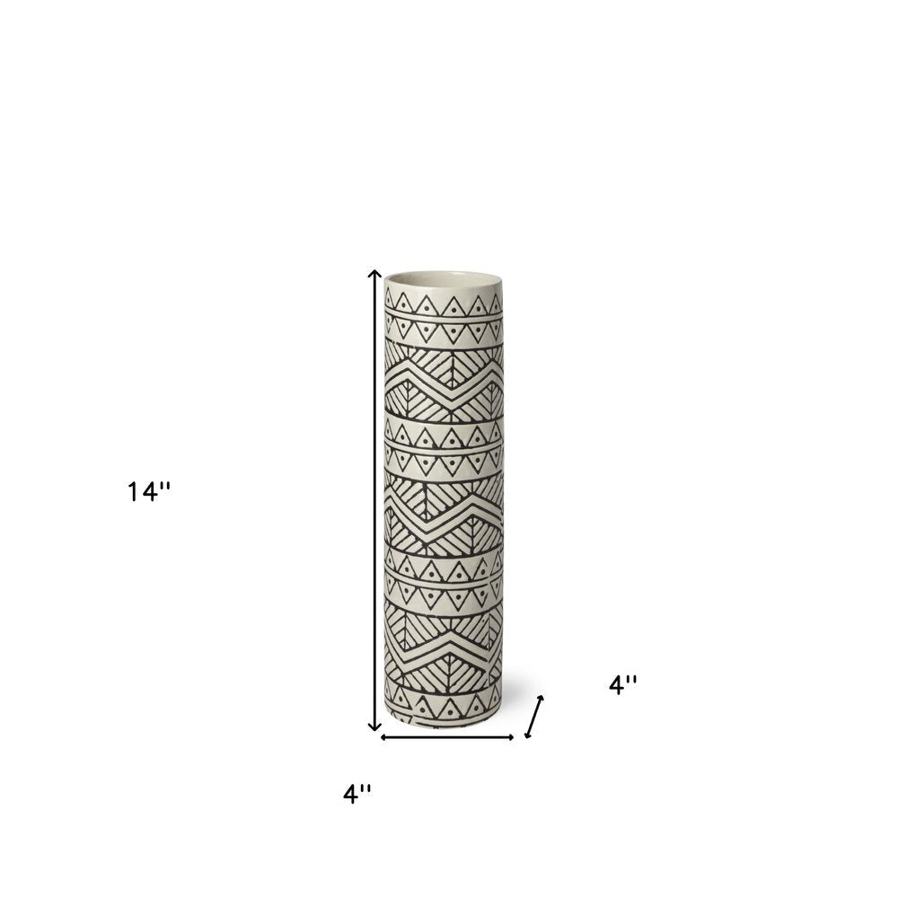14" Cream Geometric Cylinder Ceramic Table Vase HomeRoots