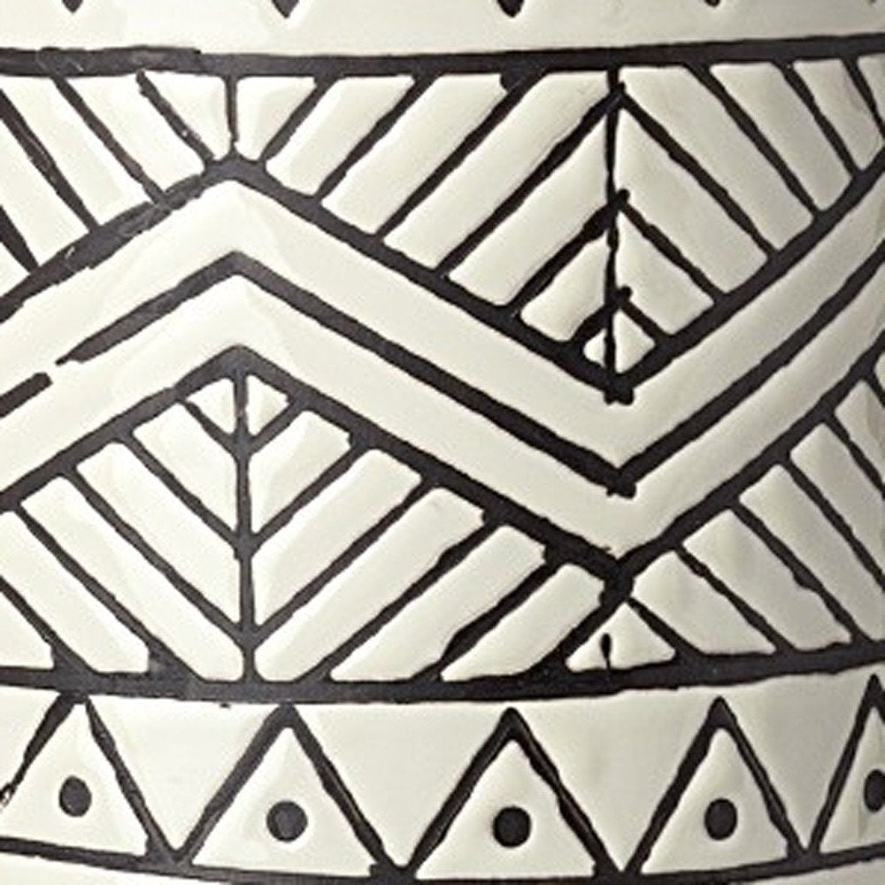 17" Cream and Charcoal Geometric Cylinder Ceramic Vase HomeRoots