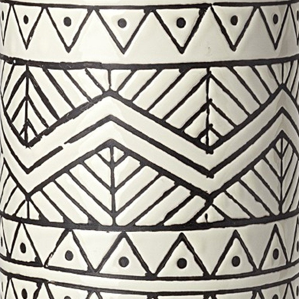 17" Cream and Charcoal Geometric Cylinder Ceramic Vase — view 6