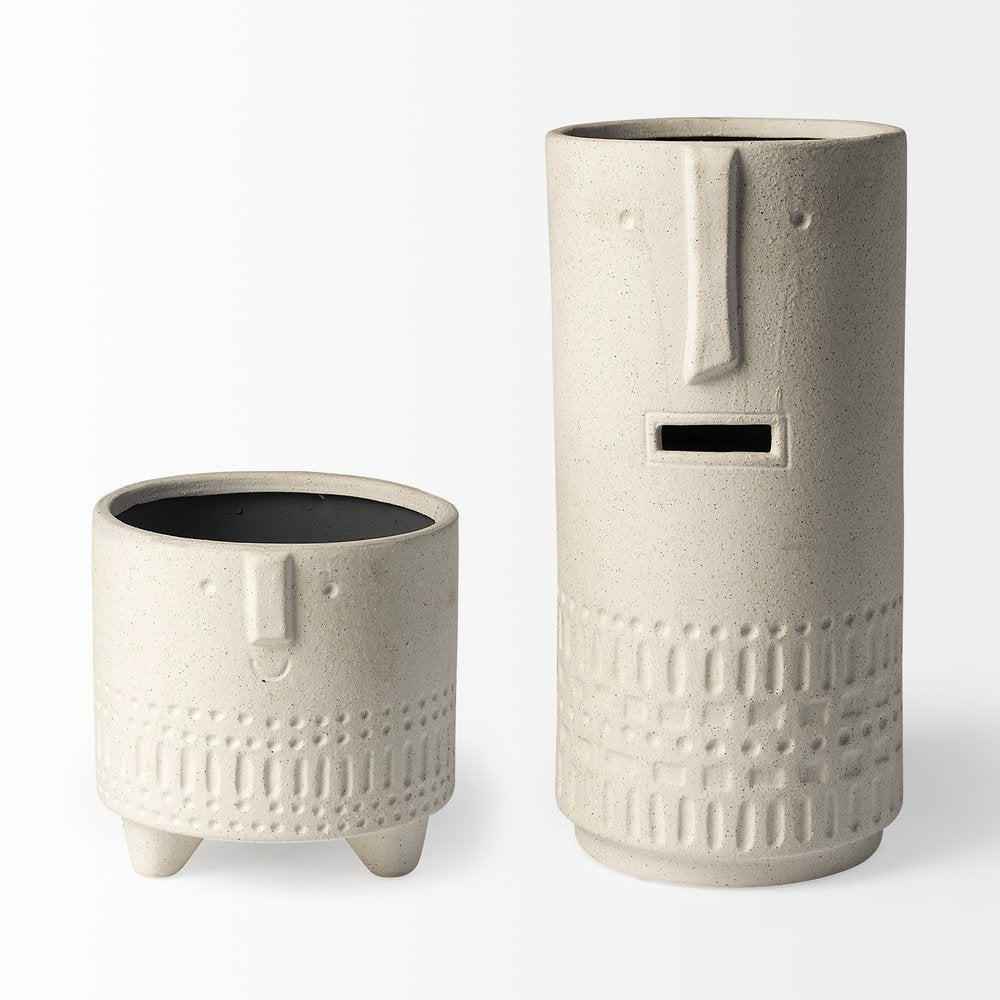 7" White Abstract Cylinder Ceramic Table Vase HomeRoots